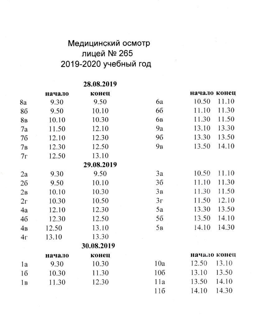 Расписание 265 новодвинск. График медосмотров для детей. Медицинский график. Расписание в медицинском лицее.